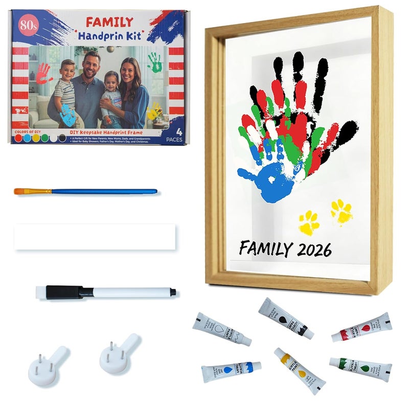 80S Family Handprint Kit, Handprint Art Craft DIY Kit, Baby Hand Print Gift for New Moms, Parents, Grandparents, 6 Safe, Non-Toxic Paints, Ideal for Mother's Day, Father's Day, Anniversary & More - Image 1